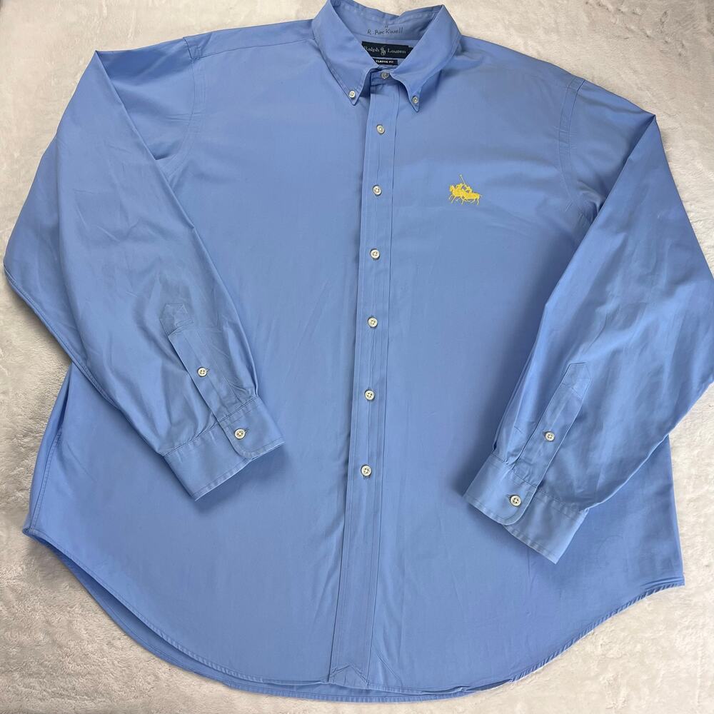 Ralph Lauren Vintage Blue Button Down Shirt Big embroidered pony men’s size XXL